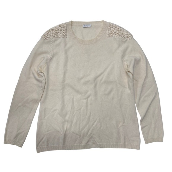 Akris Punto Sweaters - Akris Punto Sweater Wool Cashmere Blend Crochet Shoulder Elbow Patch Cream US 12